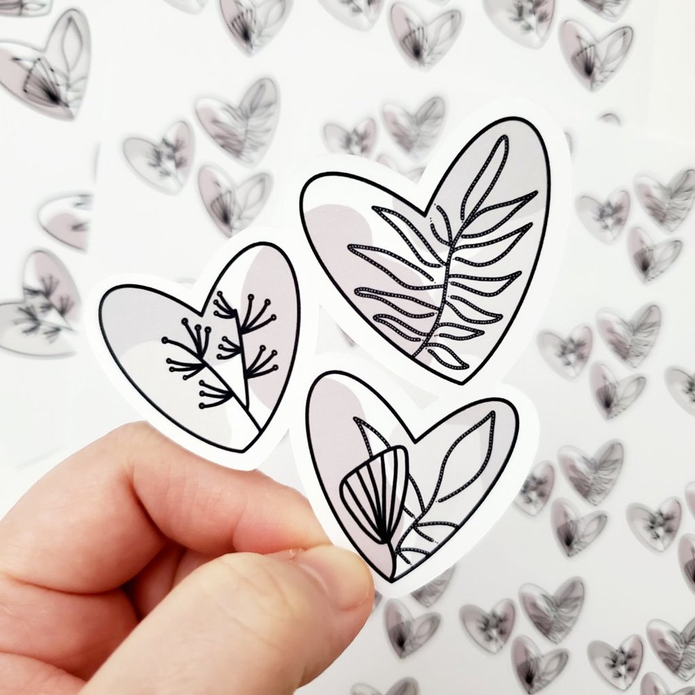 LB068 Neutral Palette Abstract Heart Line Art Plants Sticker Sheets [Price Firm] - Picture 8 of 12